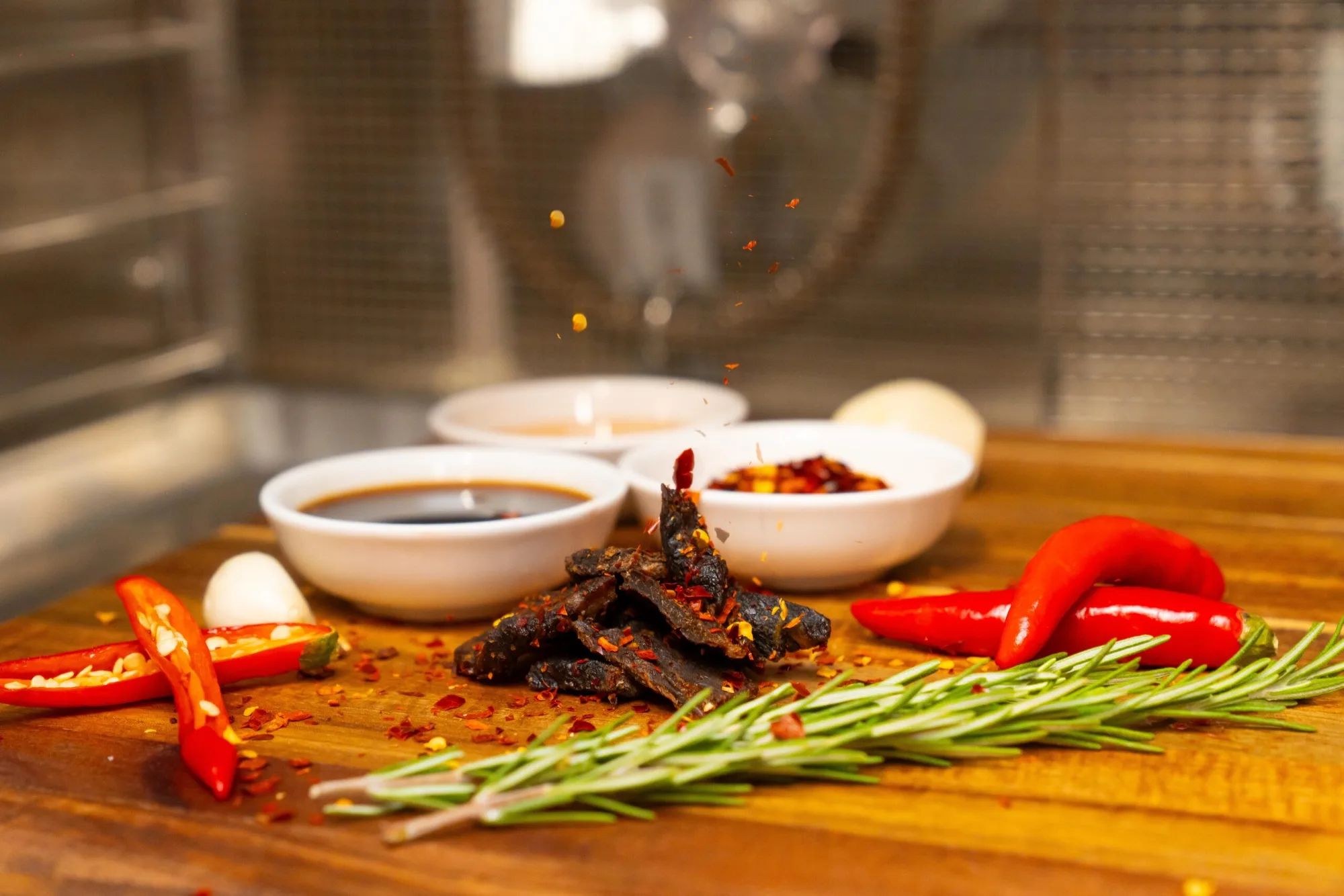 Chilli, soy and garlic, and the strips that come out the other side.