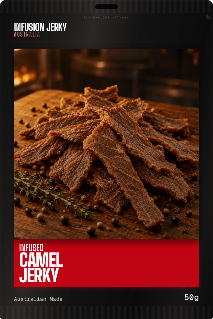 Camel jerky pack, front
